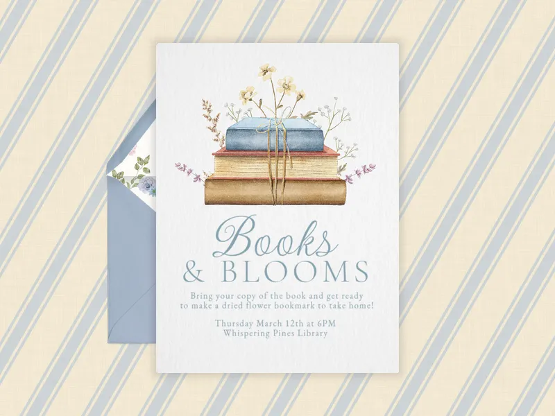Books and Blooms - book_club - Invitation