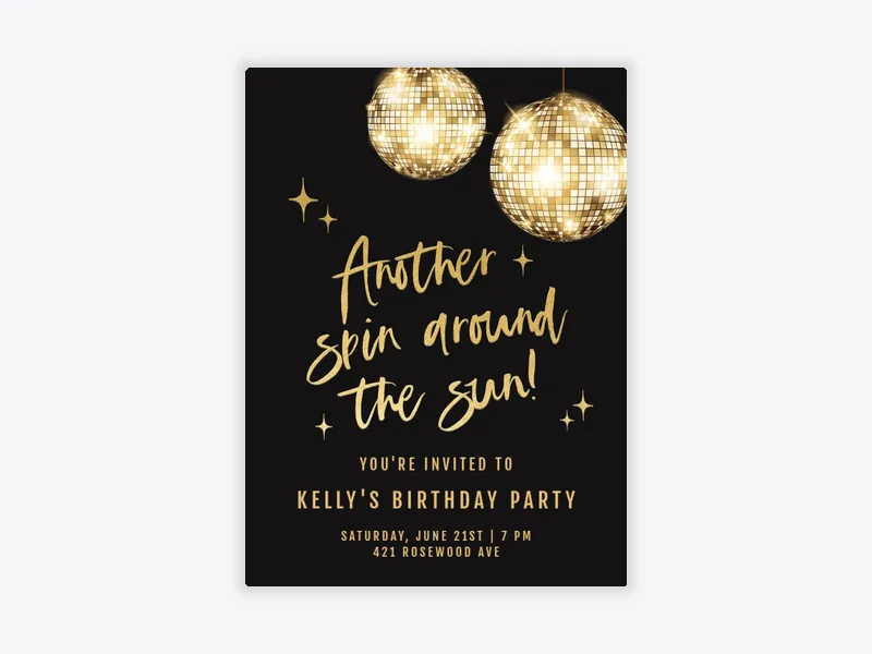 Gold on Black Disco - adults - Invitation