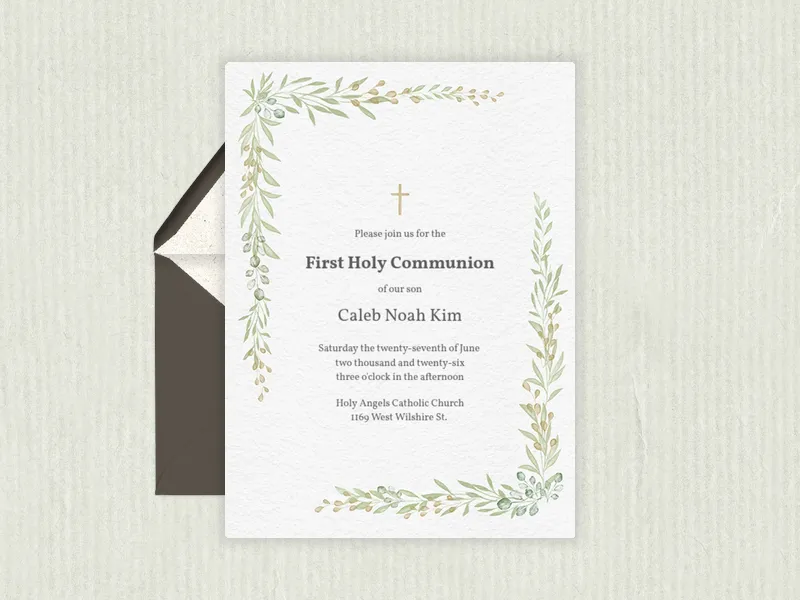 Greenery Cross - first_communion - Invitation