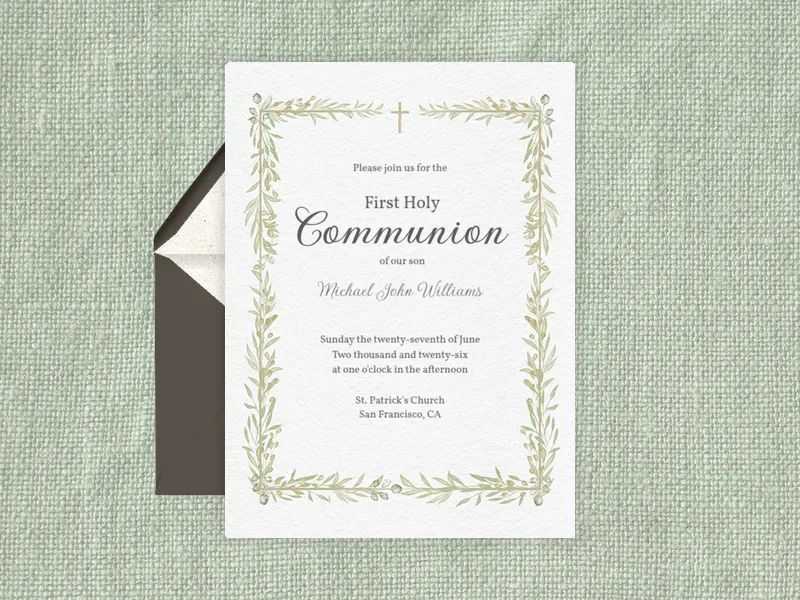 Greenery Cross Border - religious - Invitation
