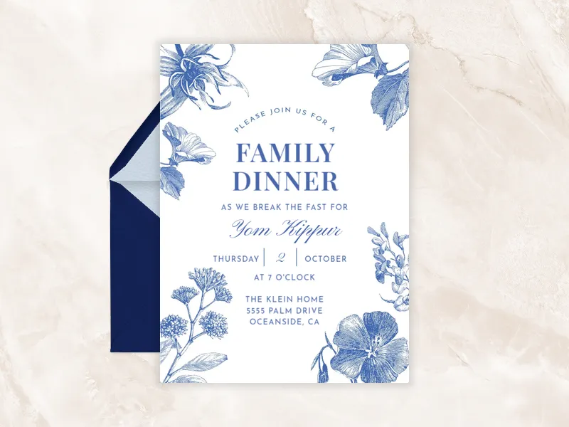 China Blue Floral Motif - rosh_hashanah - Invitation