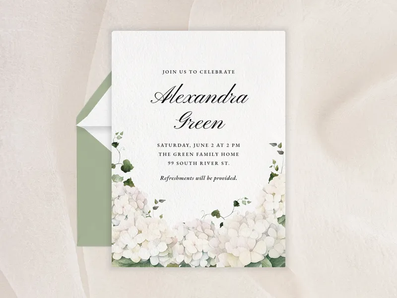 White Hydrangea Bunches - showers_and_parties - Invitation