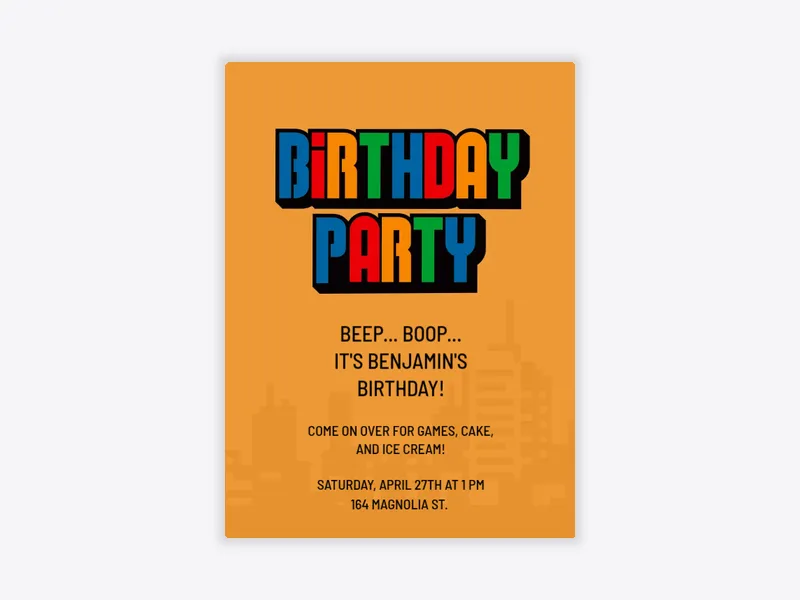 Orange Birthday City - featured - Invitation