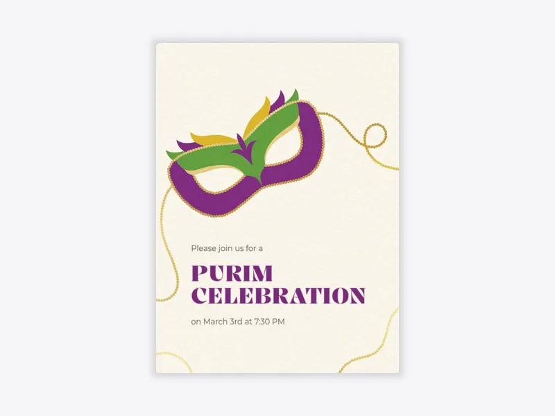 Purim Mask Masquerade - purim - Invitation