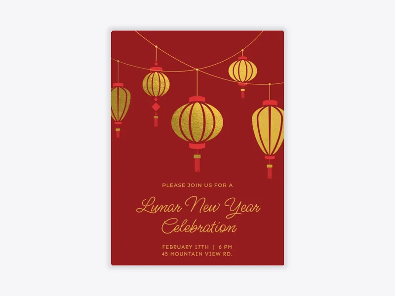 Gold Foil Lanterns - lunarnewyear - Invitation