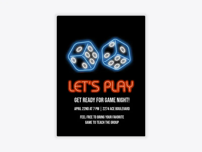 Neon Dice - guys_night - Invitation