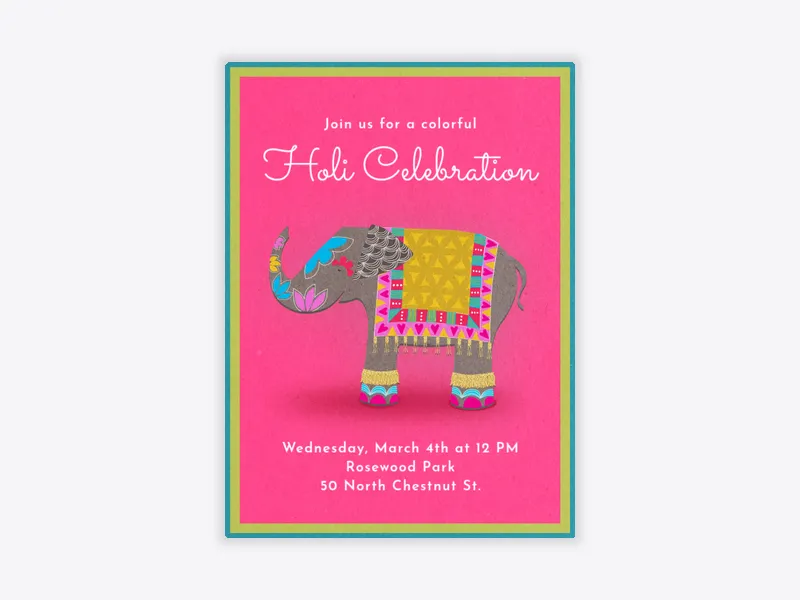 Holi Elephant - holi - Invitation