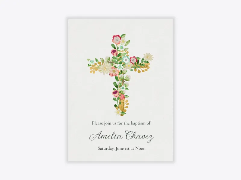 Watercolor Floral Cross - religious - Invitation