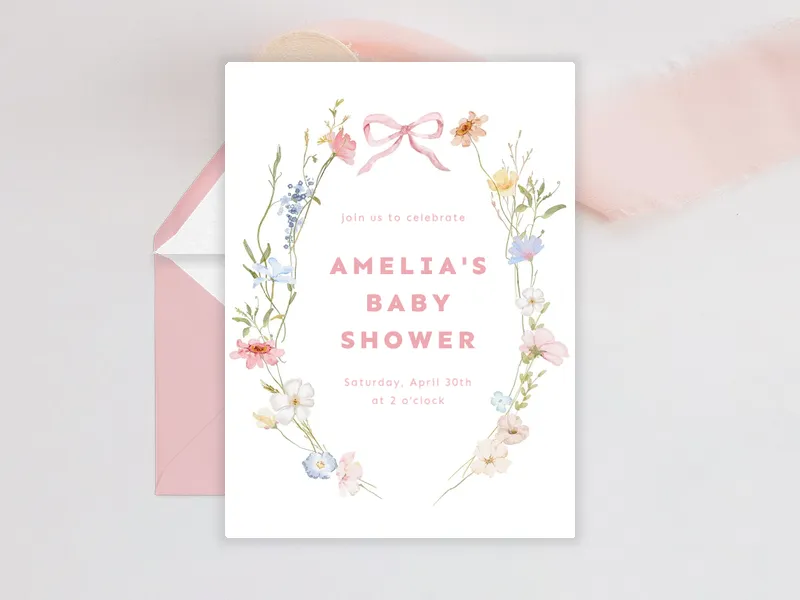 Pink Bow & Blossoms - baby_shower - Invitation