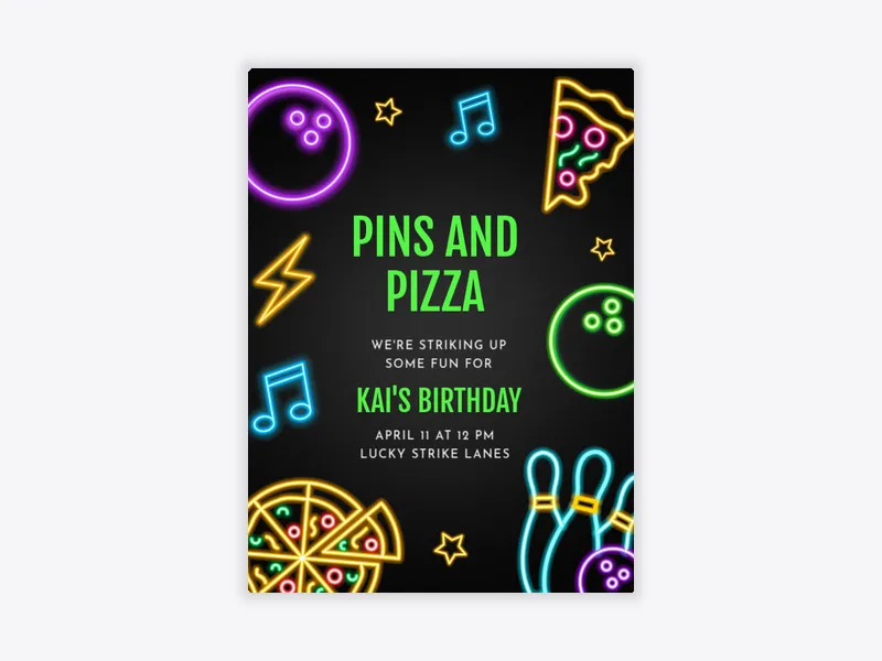 Pins & Pizza - bowling - Invitation