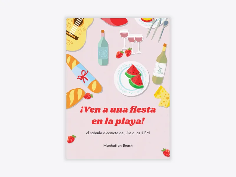 Beach Picnic Basket Spanish - potluck - Invitation