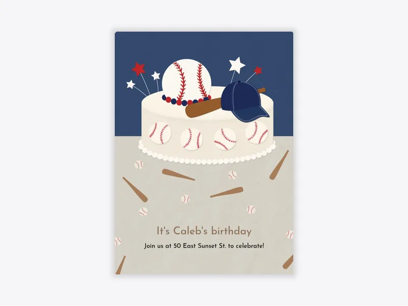 Baseball Birthday Cake - baseball - Invitation
