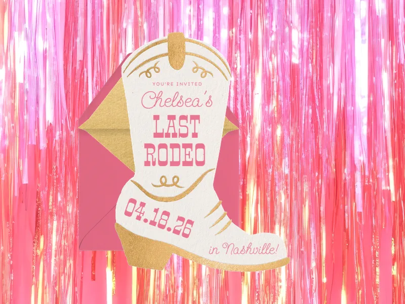 Gold Boots Down - bachelorette - Invitation