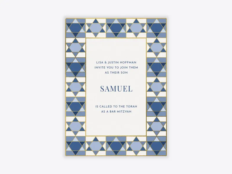 Blue Mosaic Star of David - bar_bat_mitzvah - Invitation