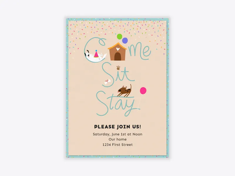 Come Sit Stay - pet_party - Invitation