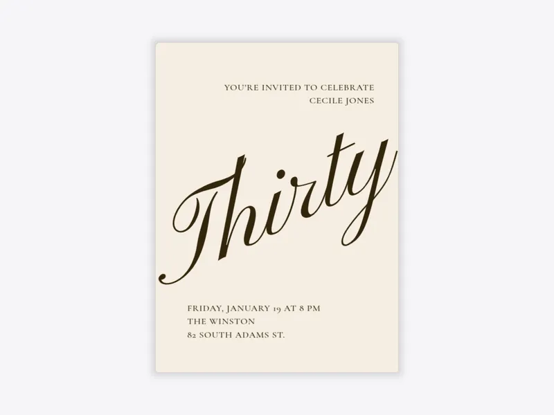 Beige Cursive 30th Birthday - 30th_birthday - Invitation