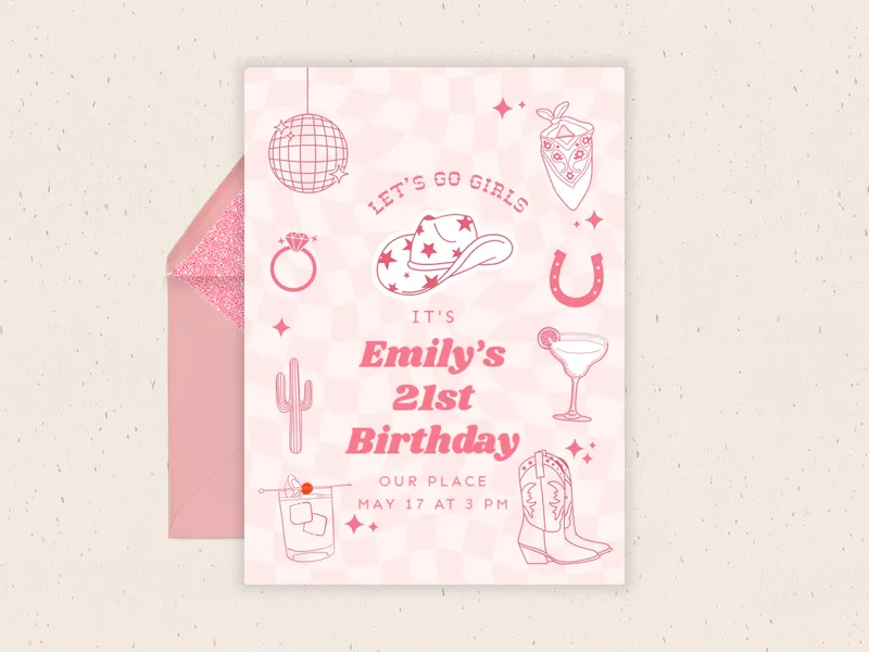 Disco Rodeo 21st Birthday - featured - Invitation