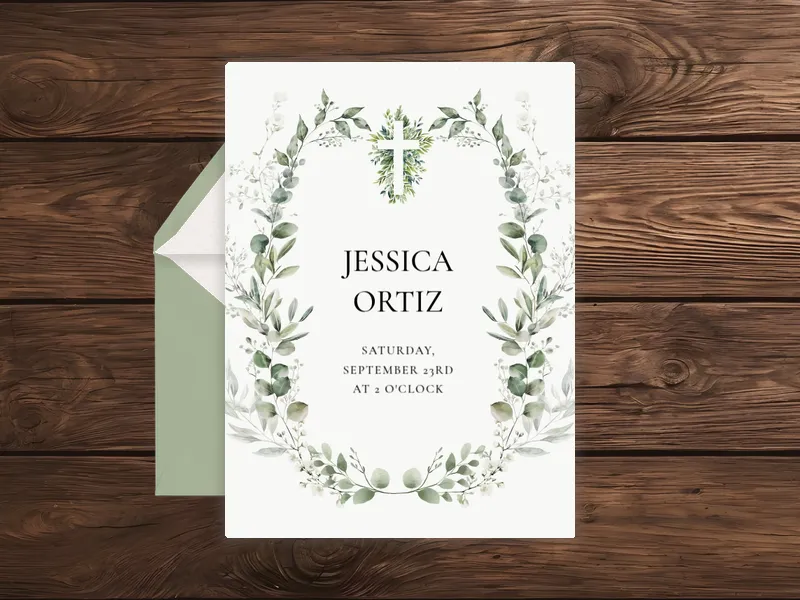 Eucalyptus Embrace Cross - baptism - Invitation