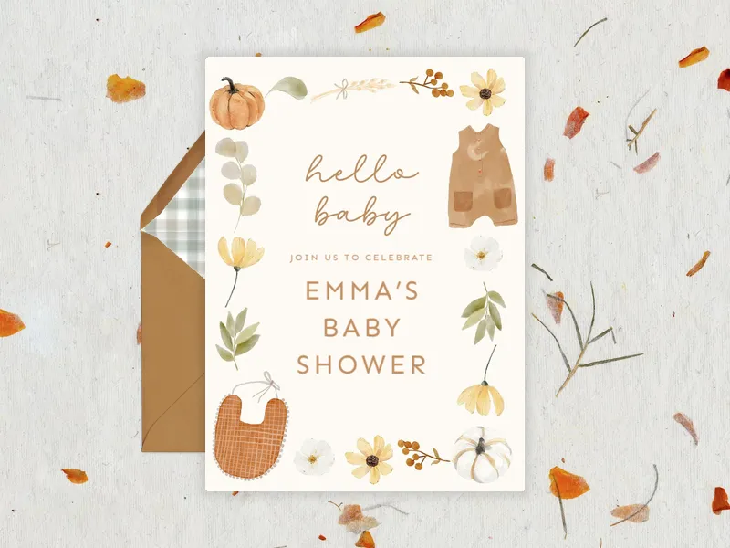 Fall Floral Hello Baby - featured - Invitation