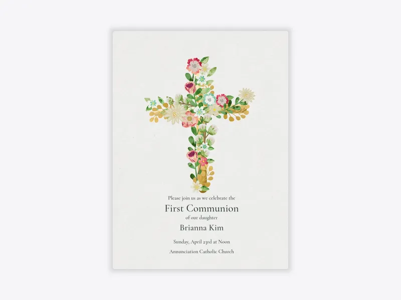 Floral Cross - first_communion - Invitation