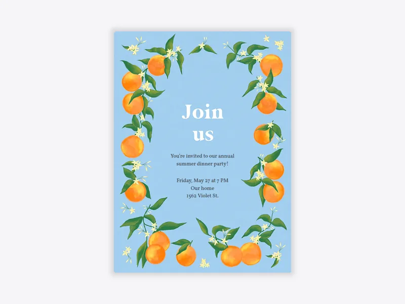 Oranges & Blossoms Gathering - featured - Invitation