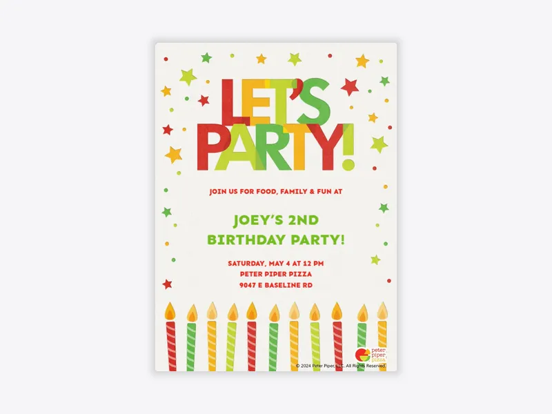 Peter Piper Pizza: Let’s Party! 2nd Birthday - featured - Invitation