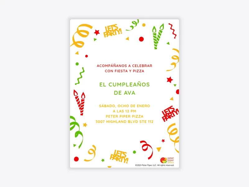Peter Piper Pizza: Una Fiesta de Pizza - featured - Invitation