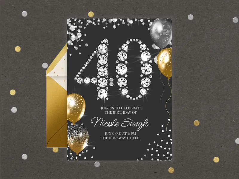Rhinestone Shimmer - 40th_birthday - Invitation