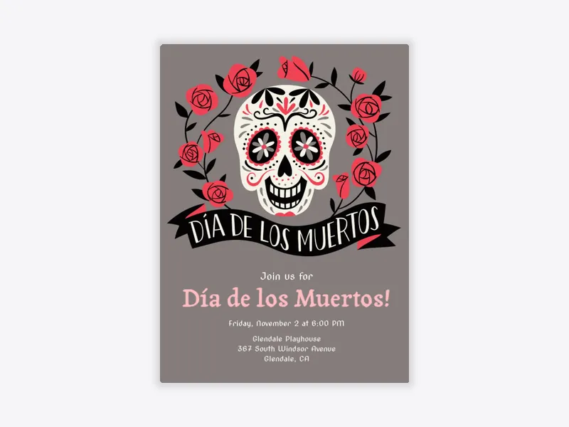 Rose Skull - dia_de_los_muertos - Invitation