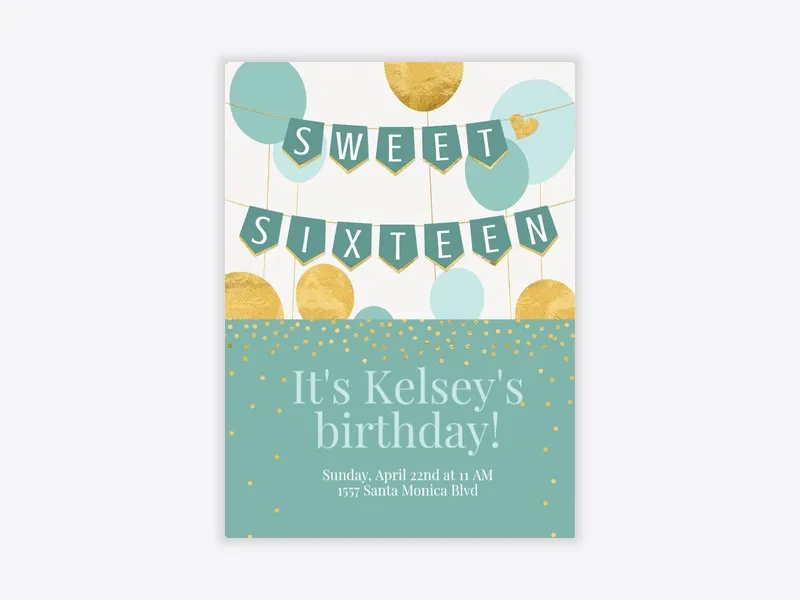 Teal Gold Sweet 16 - sweet_sixteen - Invitation