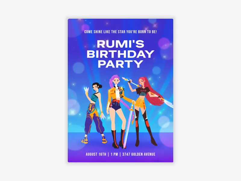 Superstar Shimmer - 7th_birthday - Invitation