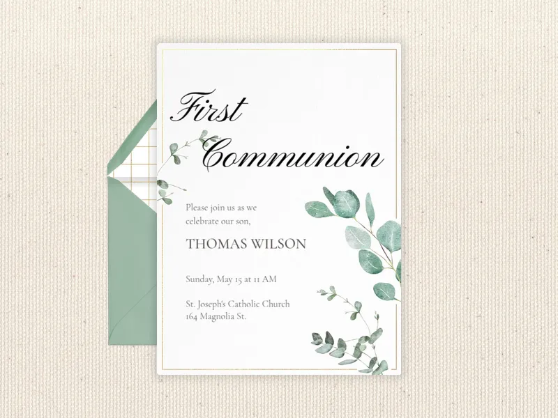 Watercolor Eucalyptus - first_communion - Invitation