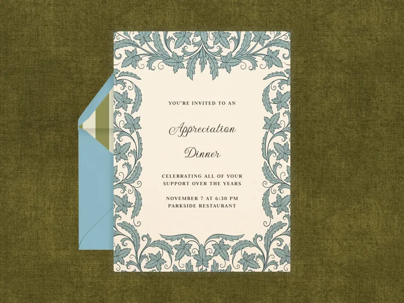 Blue Whimsical Leaves - appreciation_events - Invitation