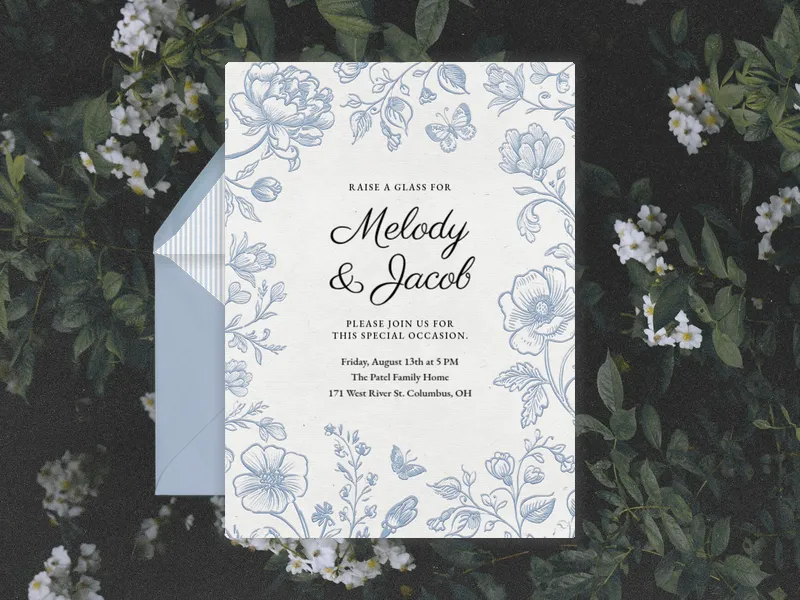 Blue Floating Blooms - rehearsal_dinner - Invitation