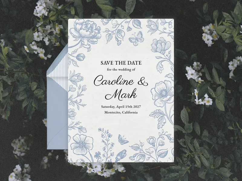 Blue Floating Blooms - floral - Invitation