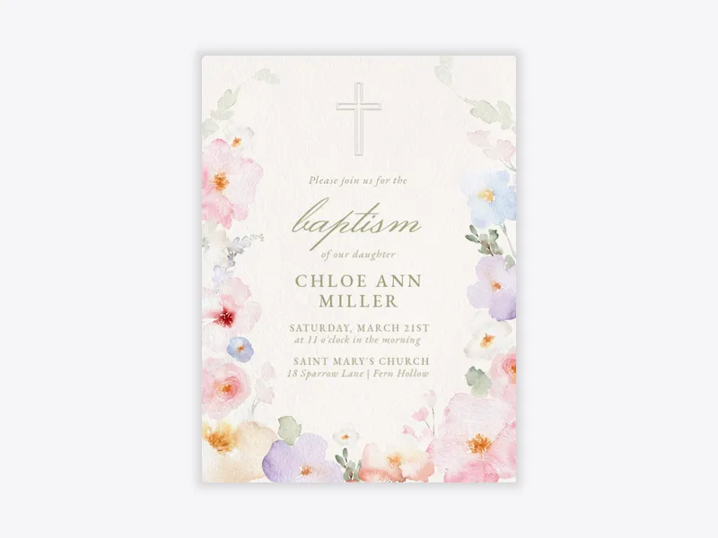 Floral Baptism - baptism - Invitation