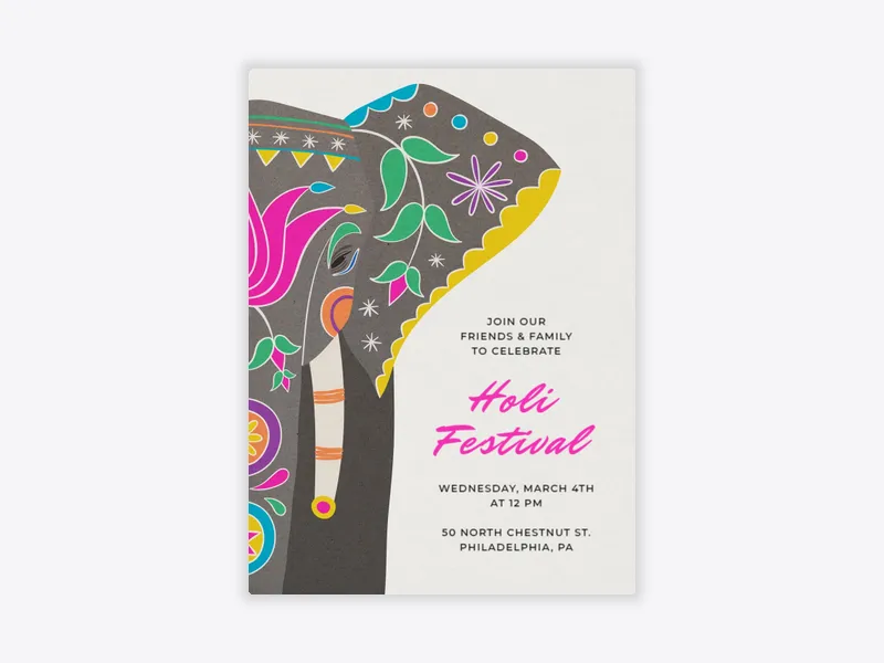 Holi Fest Elephant - seasons - Invitation
