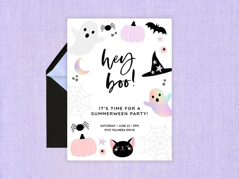 Holographic Hey Boo - summerween - Invitation
