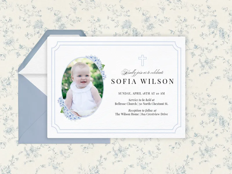 Hydrangea Frame (Photo) - baptism - Invitation