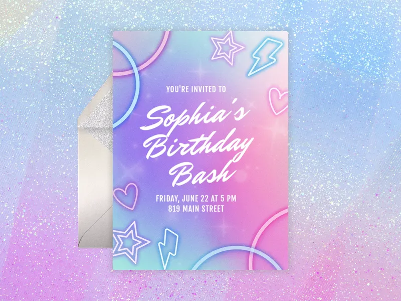 Pretty In Neon - birthday_forkids - Invitation