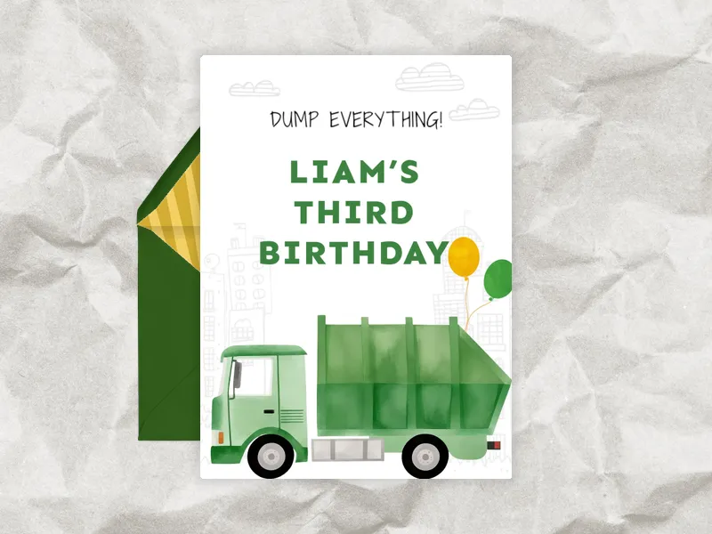 Watercolor Garbage Truck - featured - Invitation
