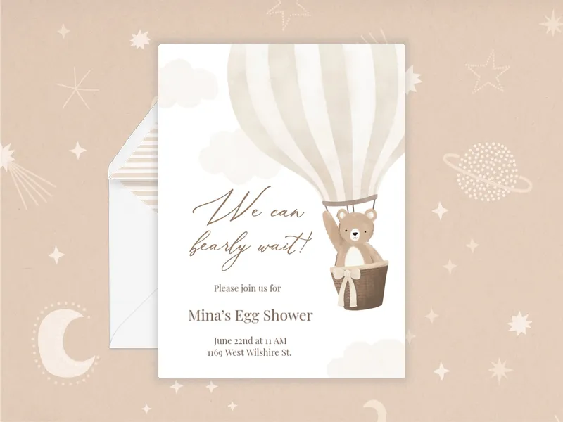 Watercolor Balloon Bear Egg Shower - parenthood_journey - Invitation