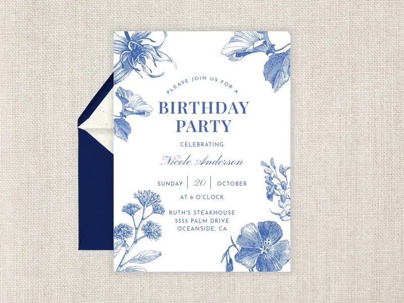 China Blue Floral Motif - adults - Invitation