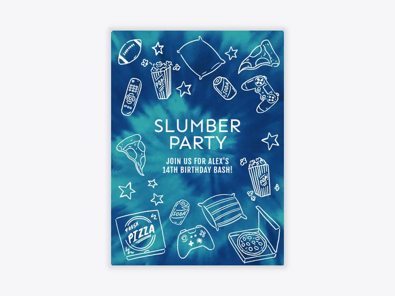 Blue Slumber Party Supplies - featured - Invitation