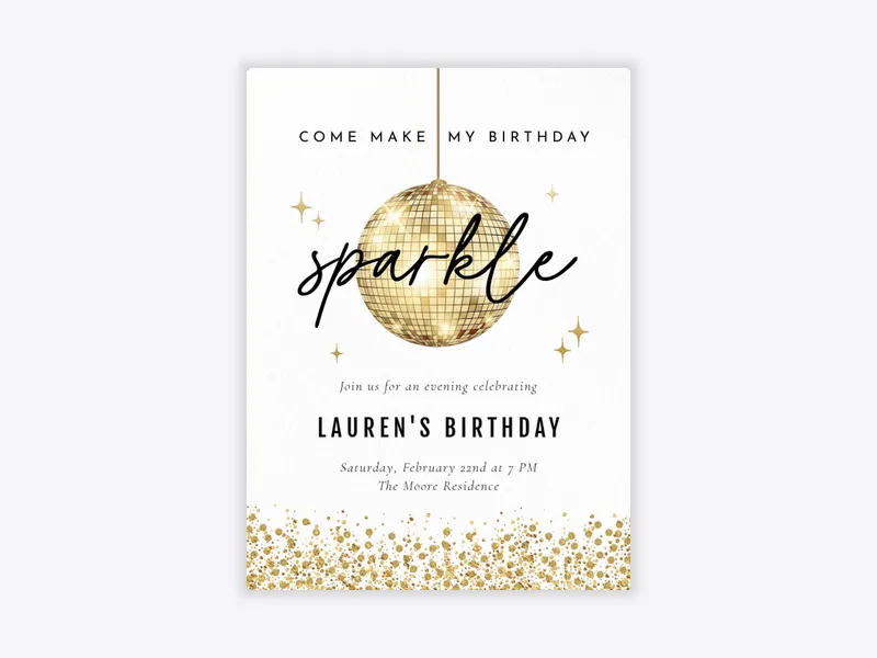 Gold on White Disco - featured - Invitation