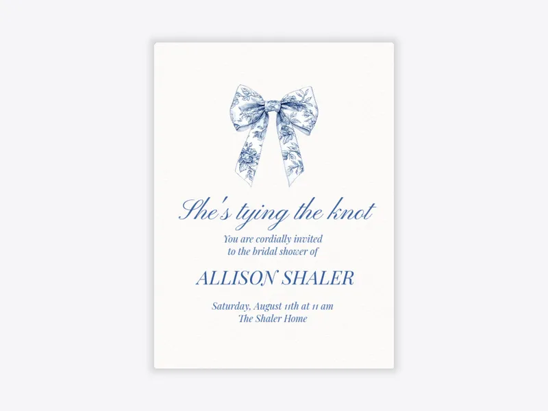 Blue Toile Bow - featured - Invitation