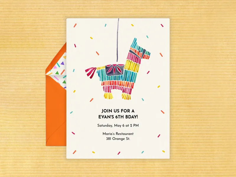 Colorful Donkey Piñata 6th Birthday - featured - Invitation