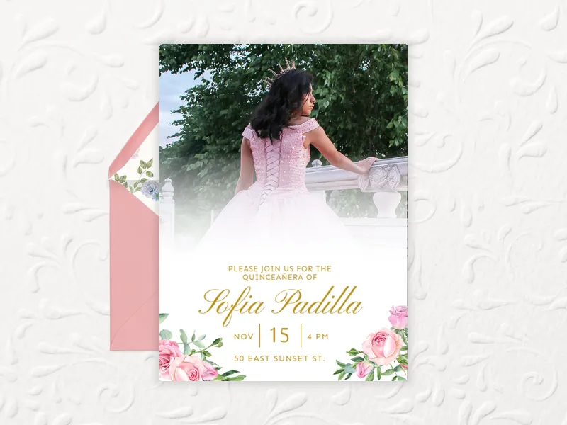 Pink Floral Celebration (Photo) - quinceanera - Invitation