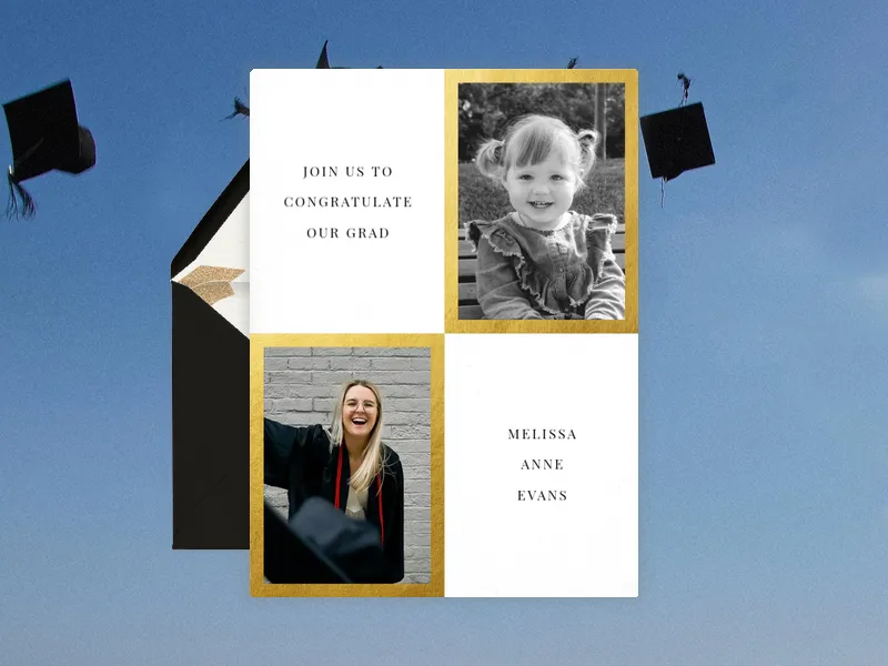 Dual Gold Frame (Photo) - graduation - Invitation