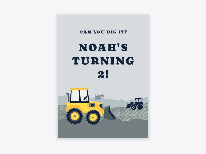 Bulldozer Party 2nd Birthday - 2nd_birthday - Invitation